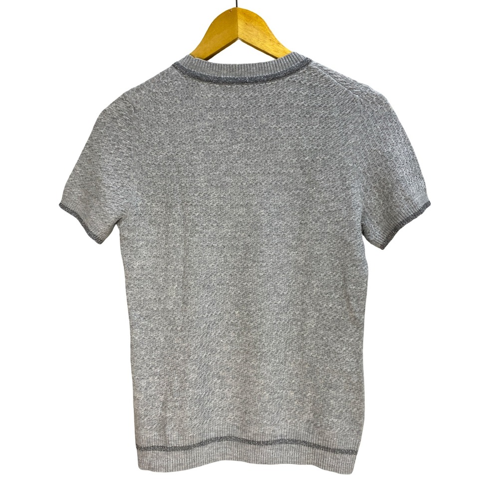 Brooks Brothers Merino Wool Blend Short Sleeve Sweater Grey Metallic Small NWT - Picture 3 of 9